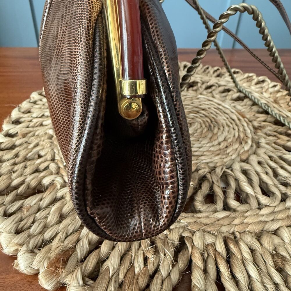 Vintage Fleur de Paris Snake Skin Clutch Shoulder Bag Made In Spain Brown Gold - Picture 3 of 9